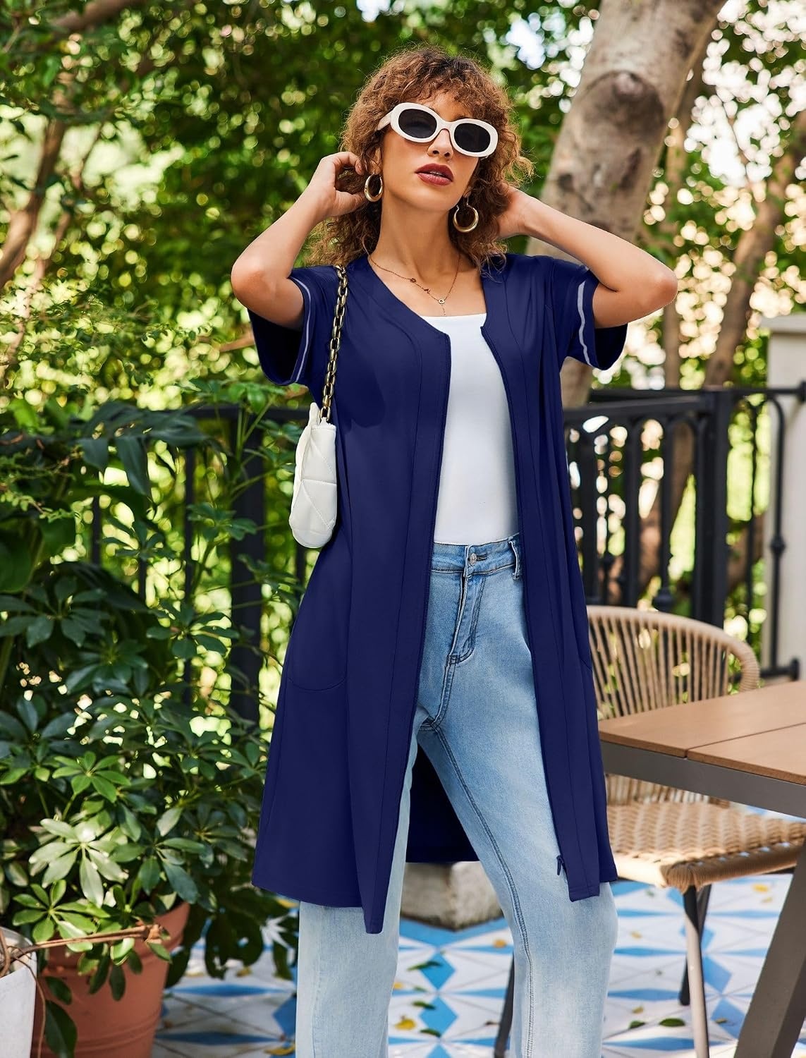 image:imageEkouaer Women Zipper Robe Short Sleeves Housecoat Bathrobes Zip Up RobeNavy Blue