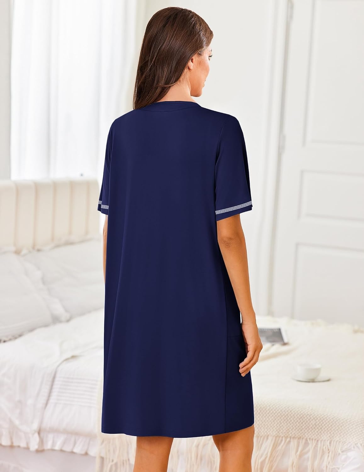 image:imageEkouaer Women Zipper Robe Short Sleeves Housecoat Bathrobes Zip Up RobeNavy Blue