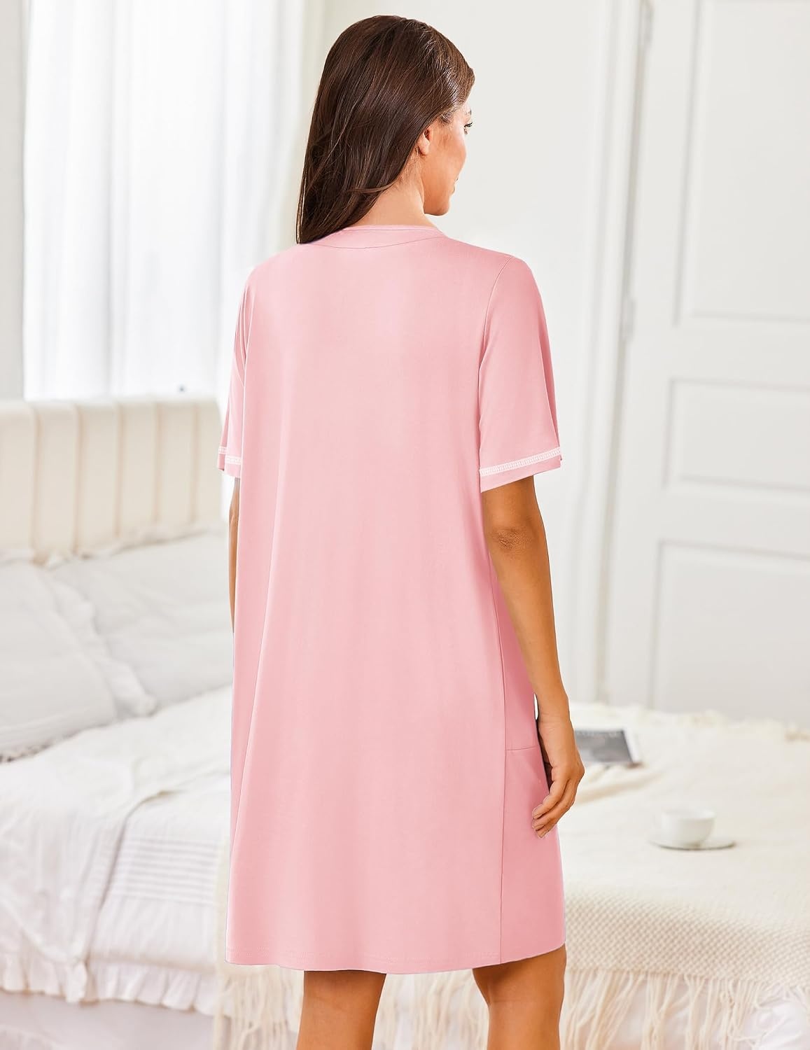 image:imageEkouaer Women Zipper Robe Short Sleeves Housecoat Bathrobes Zip Up RobePink