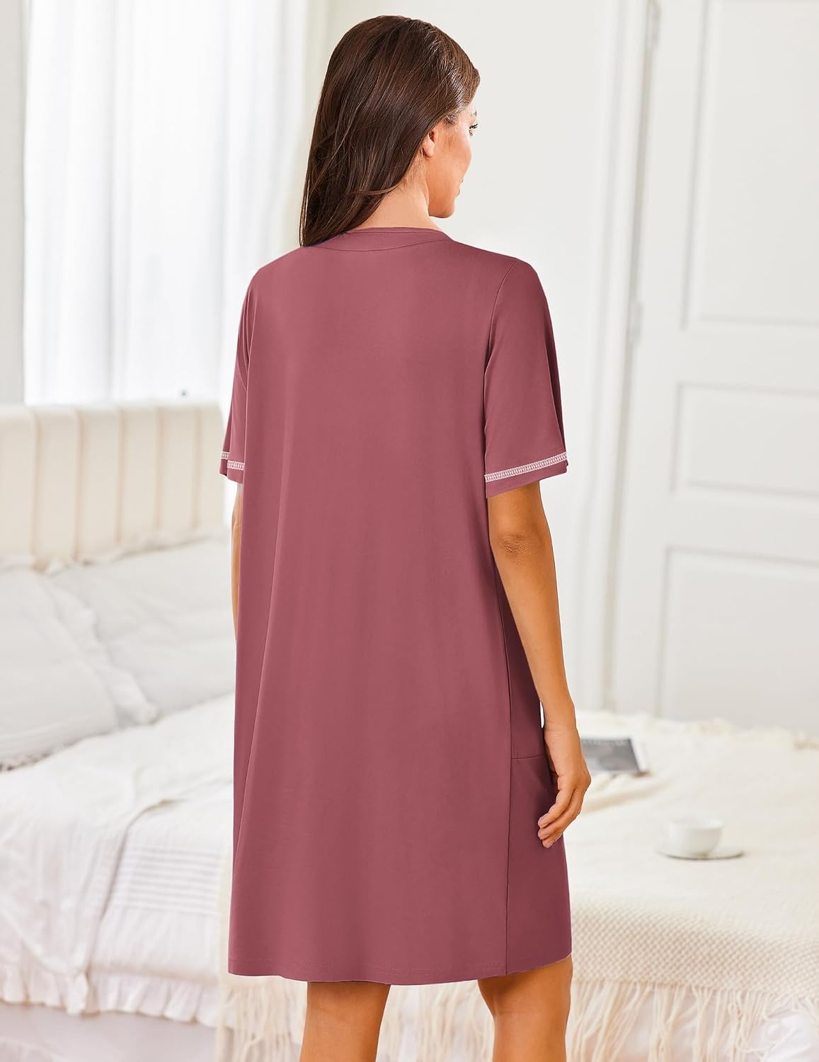 image:imageEkouaer Women Zipper Robe Short Sleeves Housecoat Bathrobes Zip Up RobePurple Gray Red