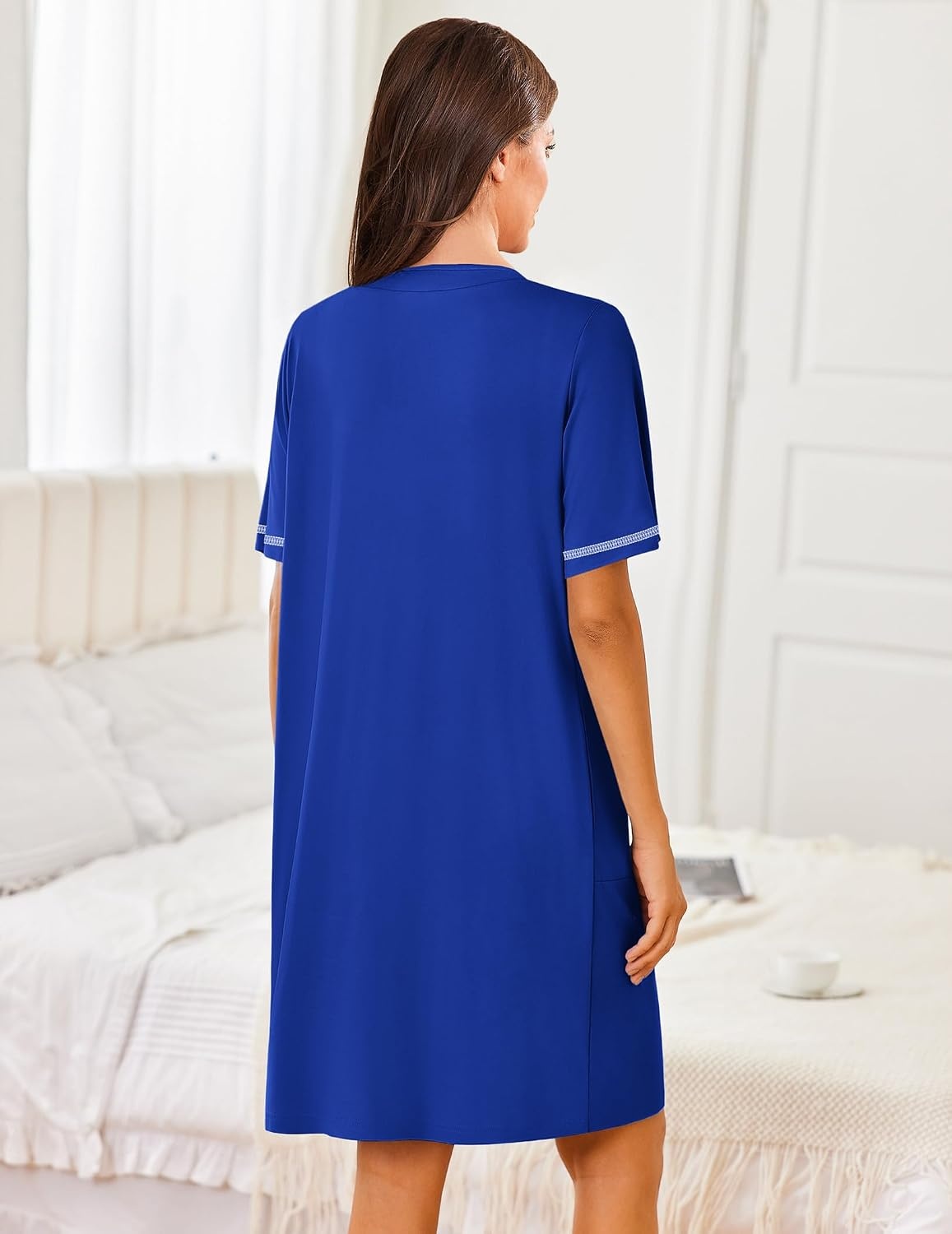 image:imageEkouaer Women Zipper Robe Short Sleeves Housecoat Bathrobes Zip Up RobeSky Blue