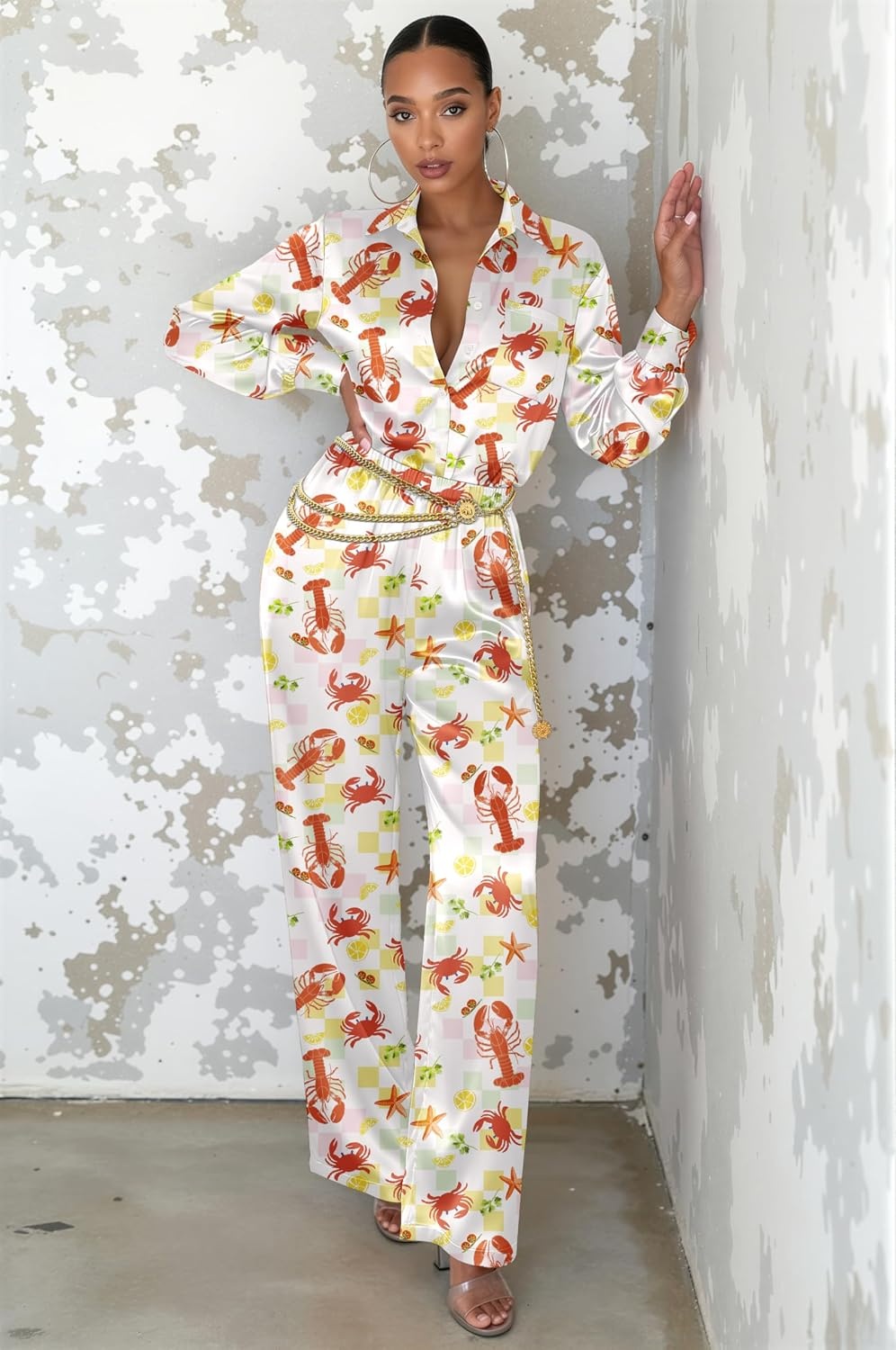 image:imageEkouaer Womens Satin Silky Pajama Set Soft Long PJs Button Down LoungewearCcrayfish