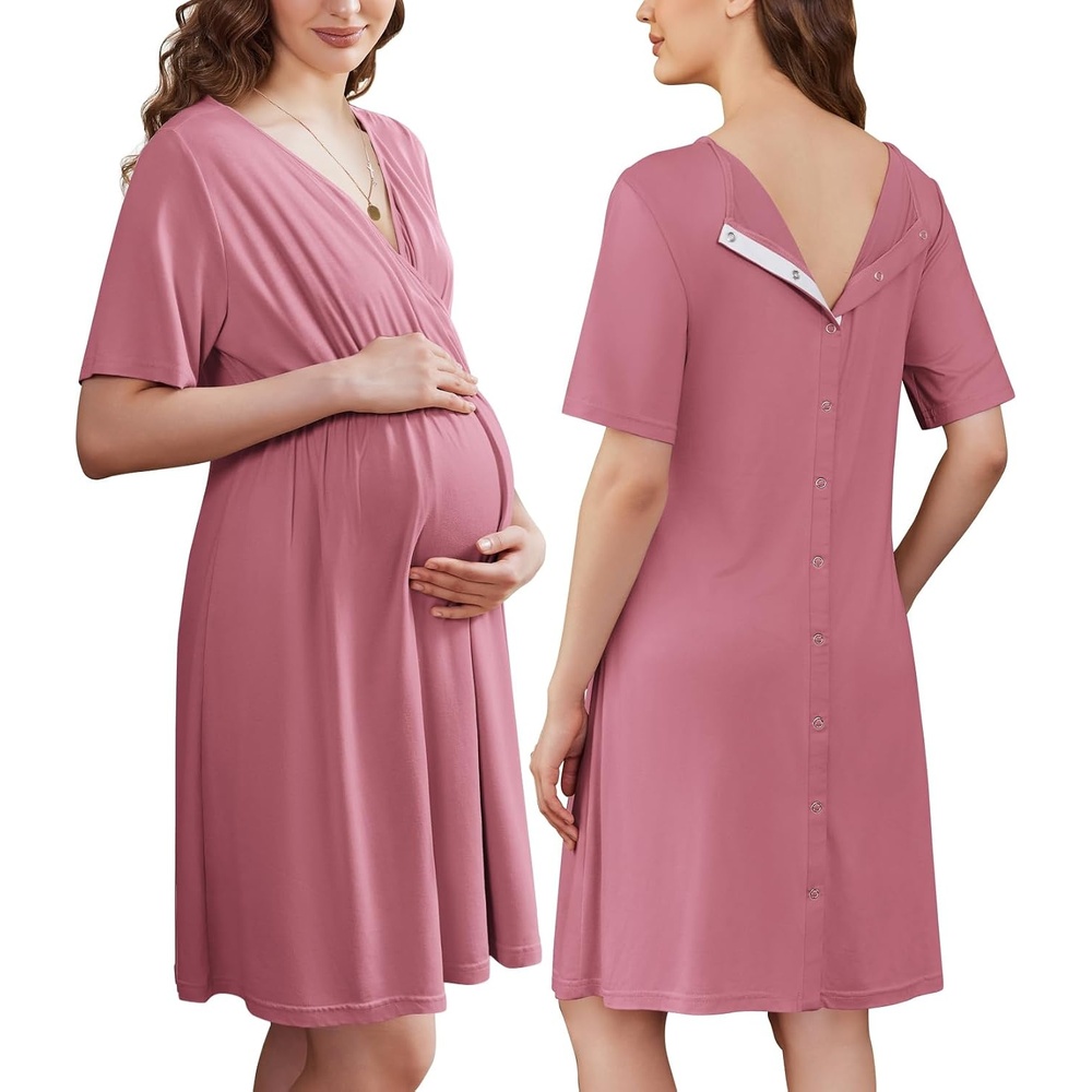 image:imageEkouaer Labor and Delivery Gown for Hospital V Neck Maternity Nursing DressGrey Purple