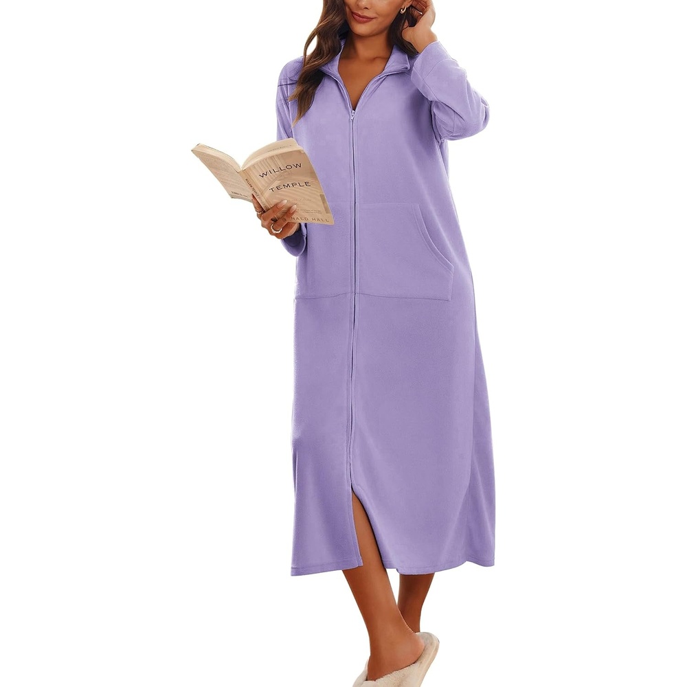 image:imageEkouaer Women Zipper Robe Long Sleeves House Coat Soft Bathrobe HousecoatLight Purple
