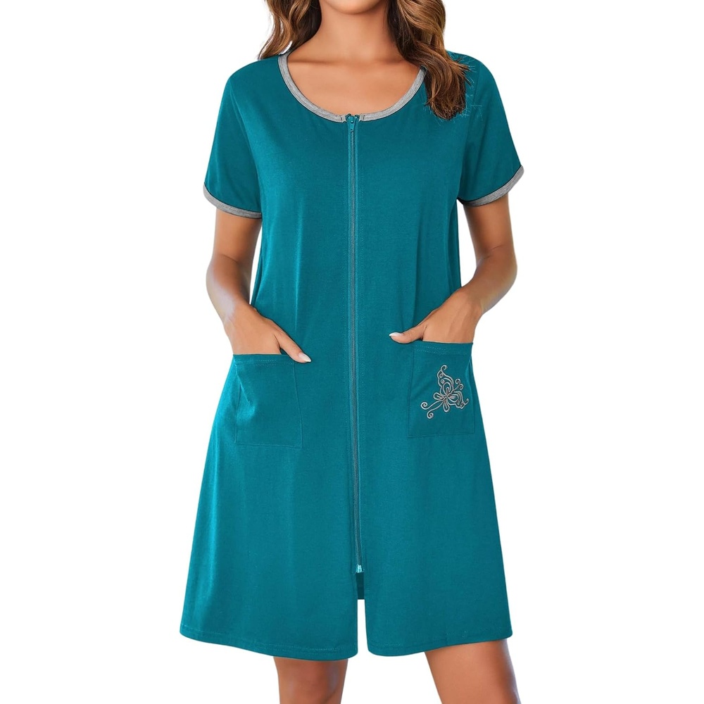 image:imageEkouaer Zip Up Robes for Women Zipper House Coat Short Bathrobes NightgownDark Grey Blue