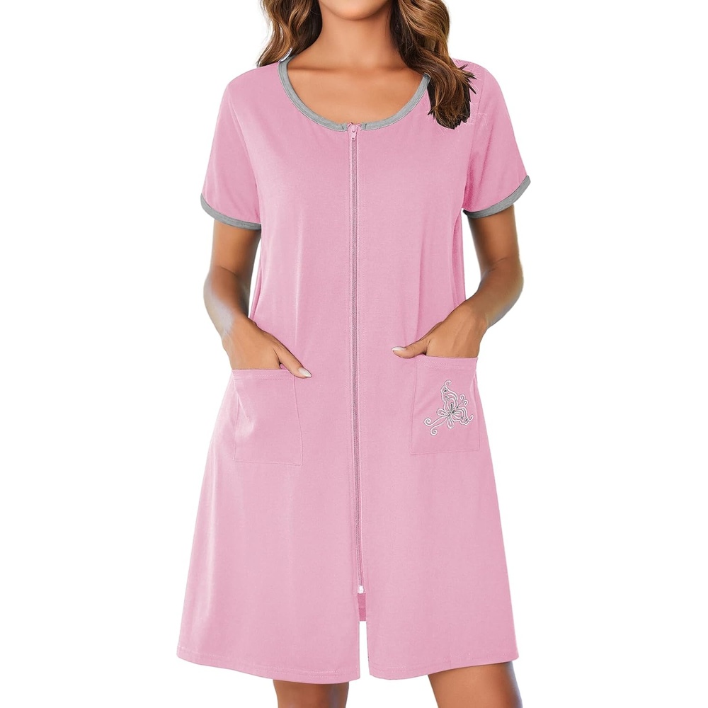 image:imageEkouaer Zip Up Robes for Women Zipper House Coat Short Bathrobes NightgownPink