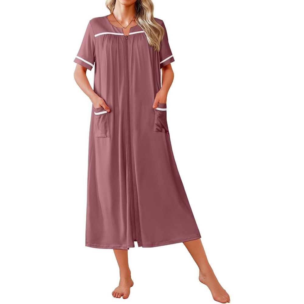 image:imageEkouaer Zipper Robes for Women Short Sleeve Bathrobe with PocketsGray Purple