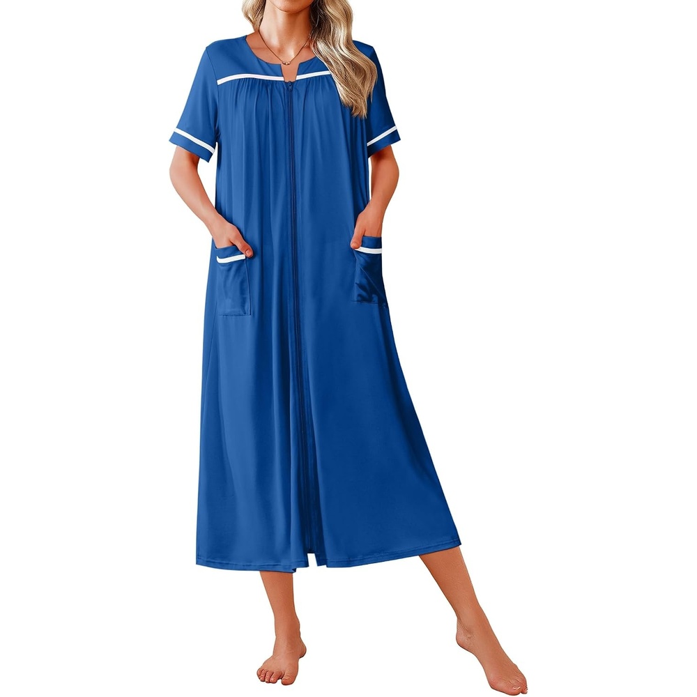 image:imageEkouaer Zipper Robes for Women Short Sleeve Bathrobe with PocketsSnorkel Blue