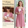 Ekouaer Labor and Delivery Gown for Hospital V Neck Maternity Nursing Dress(Grey Purple)