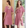 Ekouaer Labor and Delivery Gown for Hospital V Neck Maternity Nursing Dress(Grey Purple)