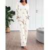 Ekouaer Lounge Sets for Women Long Sleeve Knit Ribbed Pajama Sets 2 Piece Casual Loungewear with Pockets(Apricot Bow-knot)