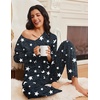Ekouaer Lounge Sets for Women Long Sleeve Knit Ribbed Pajama Sets 2 Piece Casual Loungewear with Pockets(Gray Stars)