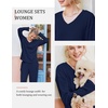 Ekouaer Lounge Sets for Women Long Sleeve Knit Ribbed Pajama Sets 2 Piece Casual Loungewear with Pockets(Navy Blue)