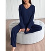 Ekouaer Lounge Sets for Women Long Sleeve Knit Ribbed Pajama Sets 2 Piece Casual Loungewear with Pockets(Navy Blue)