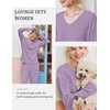 Ekouaer Lounge Sets for Women Long Sleeve Knit Ribbed Pajama Sets 2 Piece Casual Loungewear with Pockets(Purple)