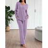 Ekouaer Lounge Sets for Women Long Sleeve Knit Ribbed Pajama Sets 2 Piece Casual Loungewear with Pockets(Purple)