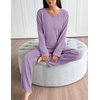 Ekouaer Lounge Sets for Women Long Sleeve Knit Ribbed Pajama Sets 2 Piece Casual Loungewear with Pockets(Purple)