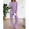 Ekouaer Lounge Sets for Women Long Sleeve Knit Ribbed Pajama Sets 2 Piece Casual Loungewear with Pockets(Purple)