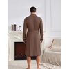 Ekouaer Mens Robes Lightweight Waffle Knit Kimono Bathrobe Long Sleeve Sleepwear Soft Knee Length Robe with Pockets(Brown)