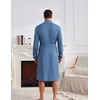 Ekouaer Mens Robes Lightweight Waffle Knit Kimono Bathrobe Long Sleeve Sleepwear Soft Knee Length Robe with Pockets(Navy)