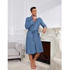 Ekouaer Mens Robes Lightweight Waffle Knit Kimono Bathrobe Long Sleeve Sleepwear Soft Knee Length Robe with Pockets(Navy)