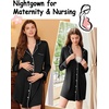 Ekouaer Nightgowns for Women Long Sleeve Night Gown Button Pajama Dress(Black)