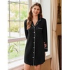 Ekouaer Nightgowns for Women Long Sleeve Night Gown Button Pajama Dress(Black)