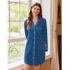 Ekouaer Nightgowns for Women Long Sleeve Night Gown Button Pajama Dress(Blue)