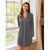 Ekouaer Nightgowns for Women Long Sleeve Night Gown Button Pajama Dress(Dark Grey)