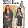 Ekouaer Nightgowns for Women Long Sleeve Night Gown Button Pajama Dress(Dark Grey)