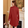 Ekouaer Nightgowns for Women Long Sleeve Night Gown Button Pajama Dress(Dark Red)