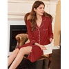 Ekouaer Nightgowns for Women Long Sleeve Night Gown Button Pajama Dress(Dark Red)