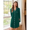 Ekouaer Nightgowns for Women Long Sleeve Night Gown Button Pajama Dress(Green)