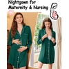 Ekouaer Nightgowns for Women Long Sleeve Night Gown Button Pajama Dress(Green)