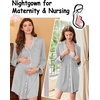Ekouaer Nightgowns for Women Long Sleeve Night Gown Button Pajama Dress(Grey)