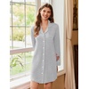 Ekouaer Nightgowns for Women Long Sleeve Night Gown Button Pajama Dress(Grey)