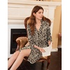 Ekouaer Nightgowns for Women Long Sleeve Night Gown Button Pajama Dress(Leopard)
