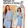 Ekouaer Nightgowns for Women Long Sleeve Night Gown Button Pajama Dress(Light Blue)
