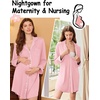 Ekouaer Nightgowns for Women Long Sleeve Night Gown Button Pajama Dress(Light Pink)