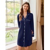 Ekouaer Nightgowns for Women Long Sleeve Night Gown Button Pajama Dress(Navy Blue)