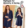 Ekouaer Nightgowns for Women Long Sleeve Night Gown Button Pajama Dress(Navy Blue)