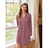 Ekouaer Nightgowns for Women Long Sleeve Night Gown Button Pajama Dress(Pink)