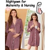 Ekouaer Nightgowns for Women Long Sleeve Night Gown Button Pajama Dress(Pink)