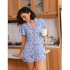 Ekouaer Pajamas for Women Set Button Up Bridal Pjs Ruffle Sleeve(Blue Cherry)