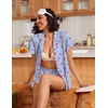 Ekouaer Pajamas for Women Set Button Up Bridal Pjs Ruffle Sleeve(Blue Cherry)
