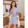 Ekouaer Pajamas for Women Set Button Up Bridal Pjs Ruffle Sleeve(Blue Cherry)