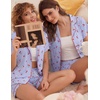 Ekouaer Pajamas for Women Set Button Up Bridal Pjs Ruffle Sleeve(Blue Cherry)
