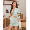Ekouaer Pajamas for Women Set Button Up Bridal Pjs Ruffle Sleeve(Green Daisy)