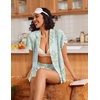 Ekouaer Pajamas for Women Set Button Up Bridal Pjs Ruffle Sleeve(Green Daisy)
