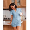 Ekouaer Pajamas for Women Set Button Up Bridal Pjs Ruffle Sleeve(Light Blue)